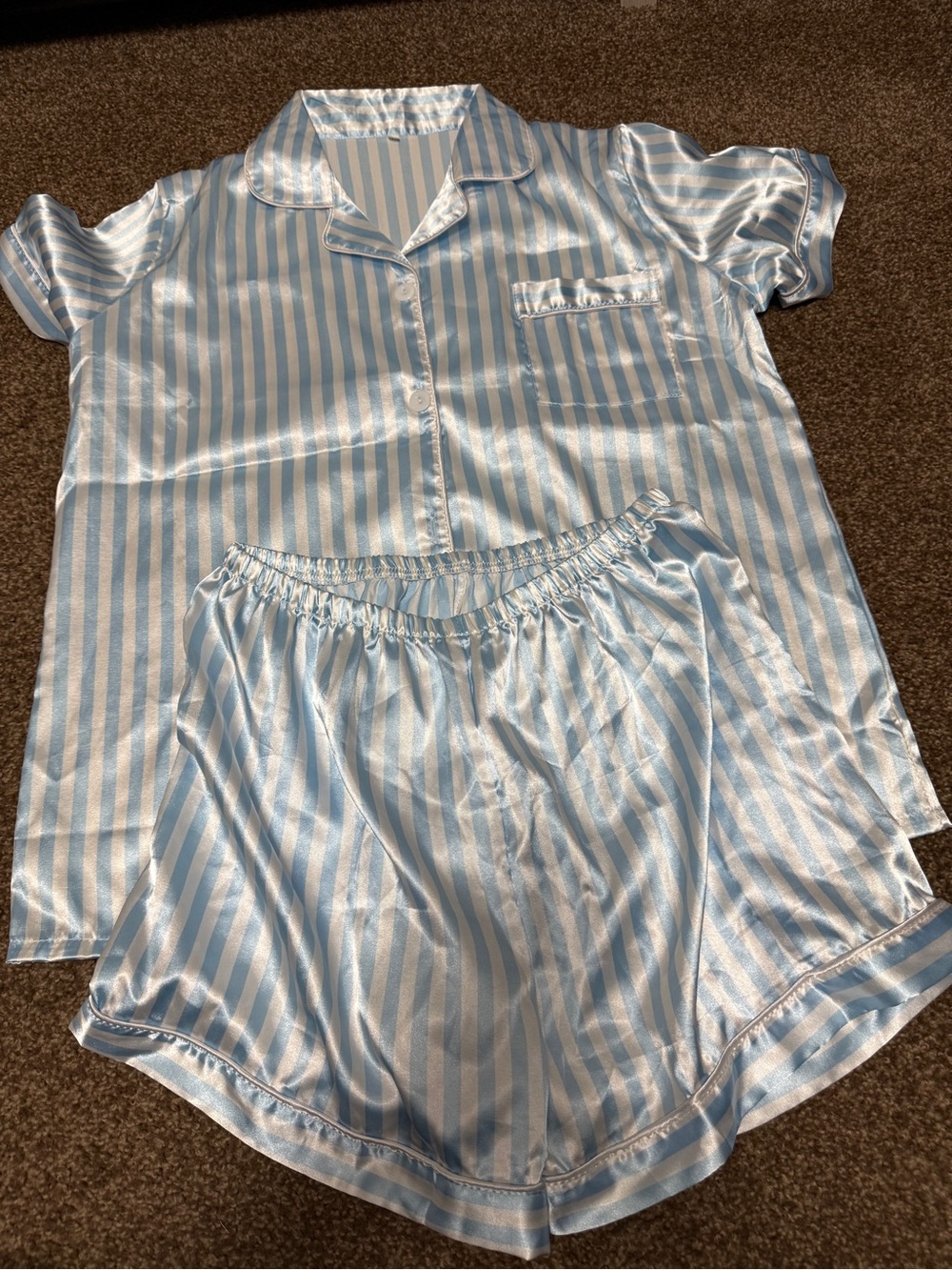 Blue & White Striped Satin ladies Pajama Set